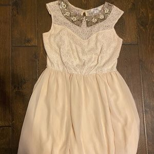 Cream Dress with floral/glitter collar